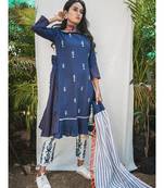 Navy Blue One Side Khadi Frilled A-line Kurta