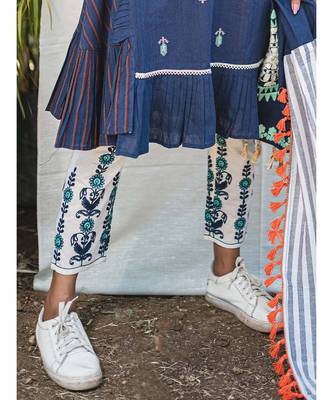 Navy Blue One Side Khadi Frilled A-line Kurta 4
