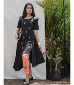 Black Assymetric Khadi Embroidered Kurta with wooden buttons