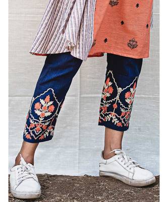 Orange Flap Assymetric Khadi Embroidered Kurta with wooden butttons 3