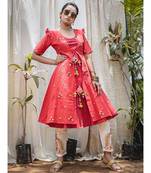 Red Rowdy Butti Embroidered Khadi Kurta with hangings