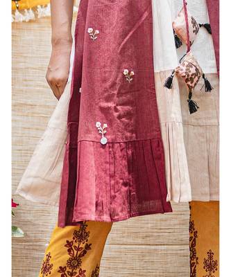 Off-White- Beige Jacket Style Embroidered Kurta With Hangings 4