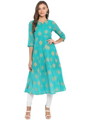 green poly anarkali print  anarkali stitched kurta 1