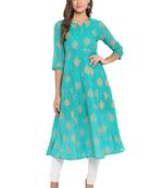 green poly anarkali print  anarkali stitched kurta