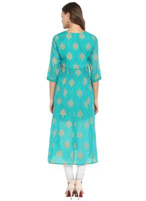 green poly anarkali print  anarkali stitched kurta 2