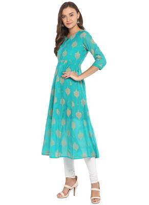green poly anarkali print  anarkali stitched kurta 3