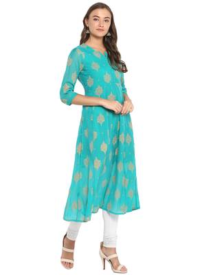 green poly anarkali print  anarkali stitched kurta 4