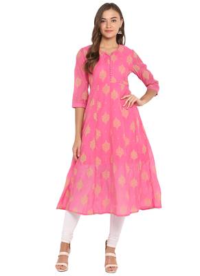 pink poly anarkali print  anarkali stitched kurta 1