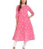 pink poly anarkali print  anarkali stitched kurta