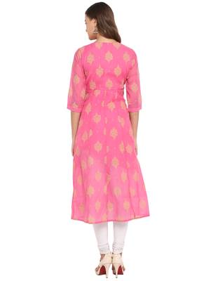 pink poly anarkali print  anarkali stitched kurta 2