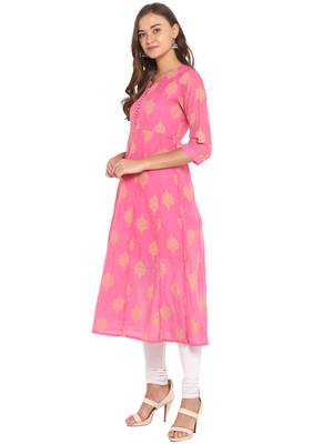 pink poly anarkali print  anarkali stitched kurta 3