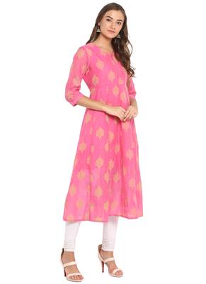 pink poly anarkali print  anarkali stitched kurta 4