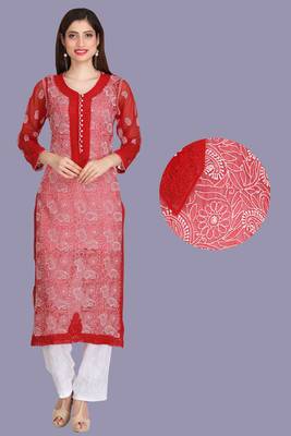 Maroon Embroidered Faux Georgette Chikankari Kurti 1