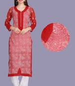 Maroon Embroidered Faux Georgette Chikankari Kurti