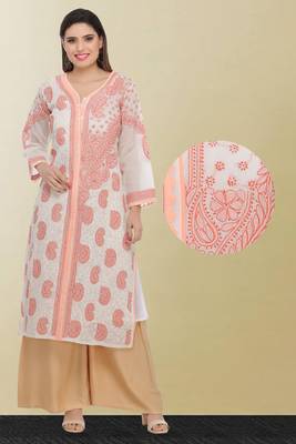 Ada Peach Cotton Chikankari Kurti 1