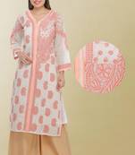 Ada Peach Cotton Chikankari Kurti