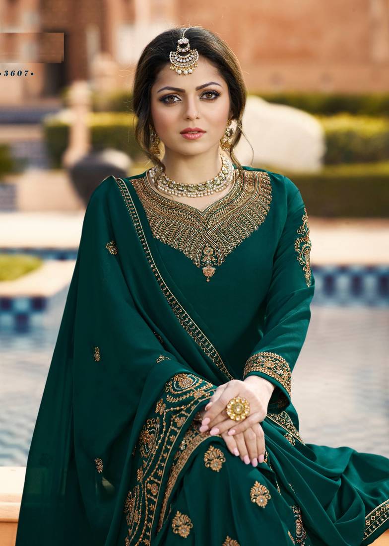 Blue and Green Salwar Suit - Crepe - 3 pieces main image 1