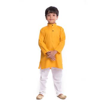 Yellow Plain Cotton Boys Kurta Pyjama 1