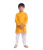 Yellow Plain Cotton Boys Kurta Pyjama