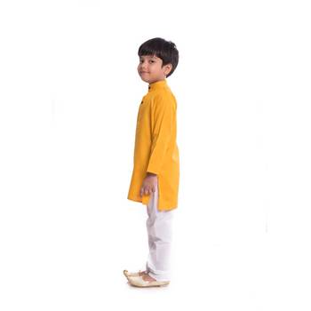 Yellow Plain Cotton Boys Kurta Pyjama 2