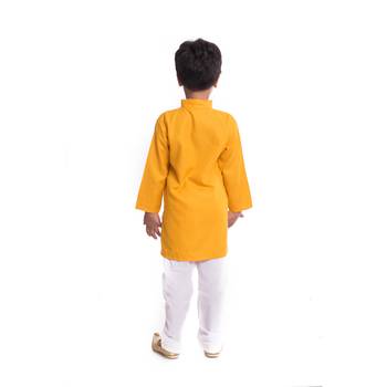 Yellow Plain Cotton Boys Kurta Pyjama 4