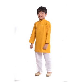Yellow Plain Cotton Boys Kurta Pyjama 5