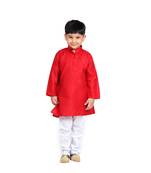 Red Plain Cotton Boys Kurta Pyjama