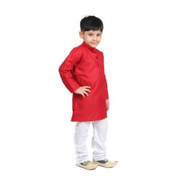 Red Plain Cotton Boys Kurta Pyjama 2
