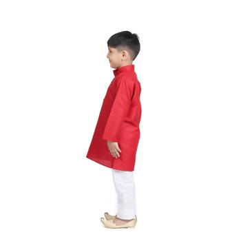 Red Plain Cotton Boys Kurta Pyjama 3