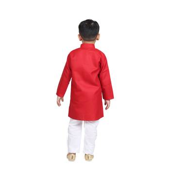 Red Plain Cotton Boys Kurta Pyjama 4