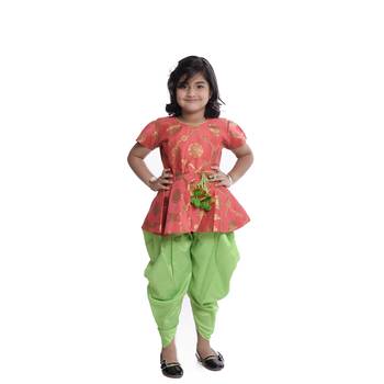 Pink Plain Jaquard Kids Tops 1