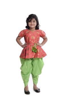 Pink Plain Jaquard Kids Tops