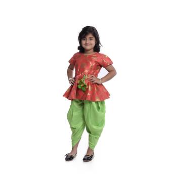 Pink Plain Jaquard Kids Tops 2