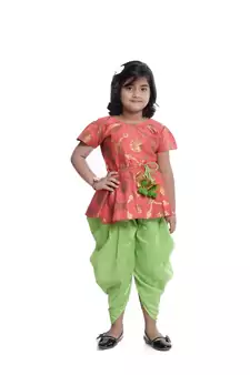 Pink Plain Jaquard Kids Tops