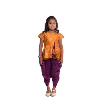 Orange Plain Jaquard Kids Tops 1