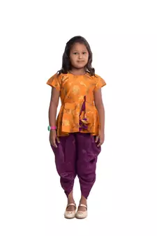 Orange Plain Jaquard Kids Tops