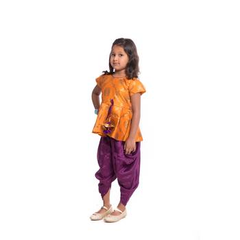 Orange Plain Jaquard Kids Tops 2