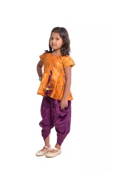 Orange Plain Jaquard Kids Tops
