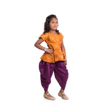 Orange Plain Jaquard Kids Tops 3