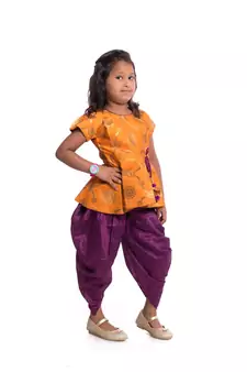 Orange Plain Jaquard Kids Tops