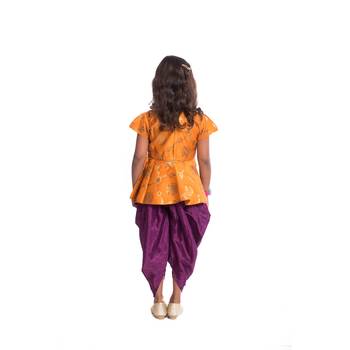 Orange Plain Jaquard Kids Tops 4