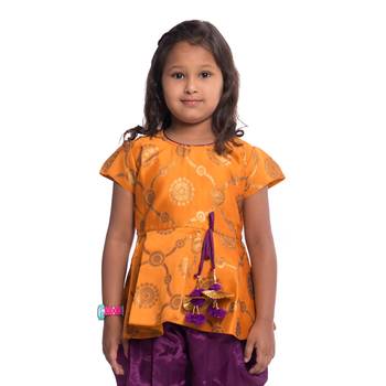 Orange Plain Jaquard Kids Tops 5