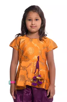 Orange Plain Jaquard Kids Tops