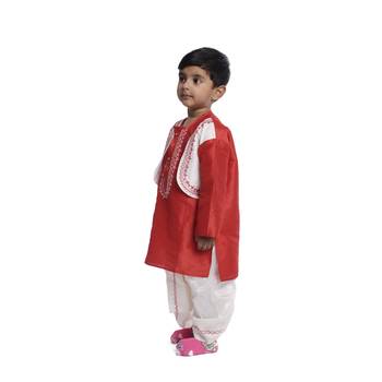 Red Plain Dupion Boys Dhoti Kurta 2
