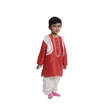 Red Plain Dupion Boys Dhoti Kurta 3