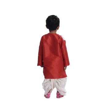 Red Plain Dupion Boys Dhoti Kurta 4
