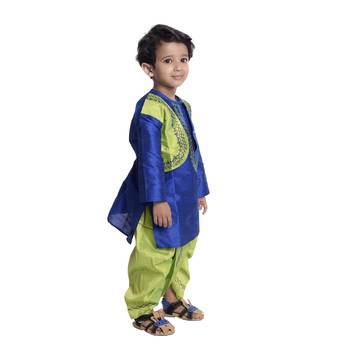 Blue Plain Dupion Boys Dhoti Kurta 2