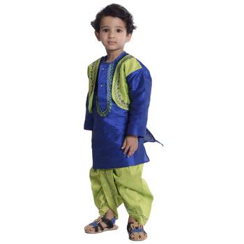 Blue Plain Dupion Boys Dhoti Kurta 3