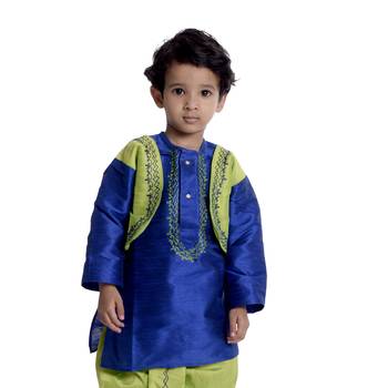 Blue Plain Dupion Boys Dhoti Kurta 5