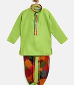 Green Plain Cotton Boys Dhoti Kurta